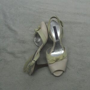 Ralph Lauren Womens 5.5B Sandals White Bow Peep Toe Slingback Kitten Heel Italy